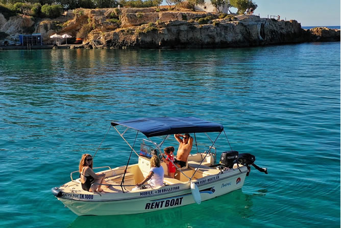 Guests enjoying a private boat rental on the Mediterranean Sea